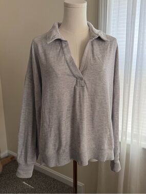 Aerie Lumberjane Oversized Waffle Knit Collared Polo Sweater in Heathered Gray M